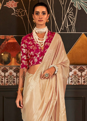 Cream Spun Silk Saree With Blouse Piece