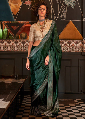 Green Spun Silk Saree With Blouse Piece