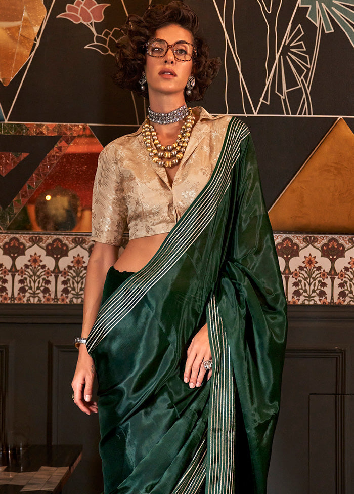 Green Spun Silk Saree With Blouse Piece