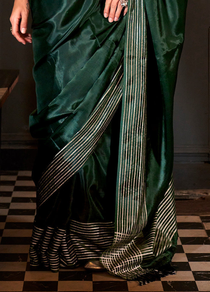 Green Spun Silk Saree With Blouse Piece