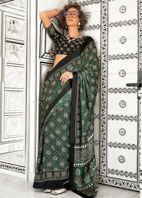 Green Satin Silk Saree With Blouse Piece