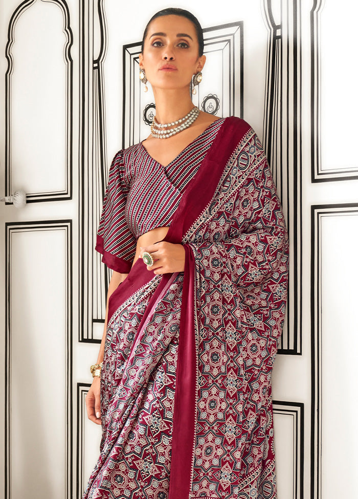 Multicolor Satin Silk Saree With Blouse Piece