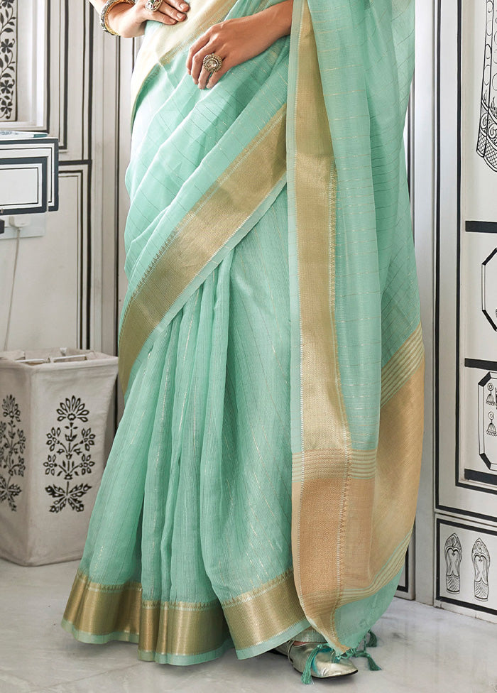 Sky Blue Chiffon Silk Saree With Blouse Piece