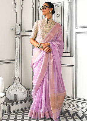 Lavender Chiffon Silk Saree With Blouse Piece