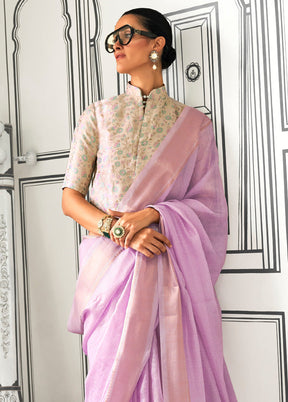 Lavender Chiffon Silk Saree With Blouse Piece