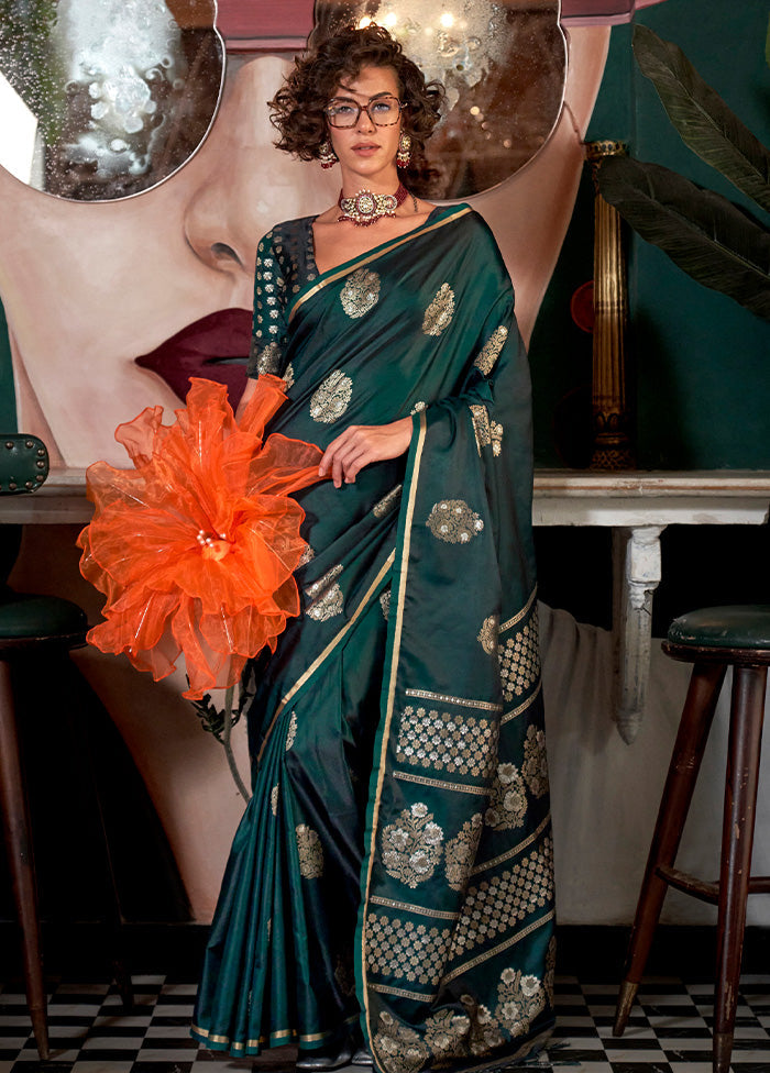 Green Spun Silk Saree With Blouse Piece