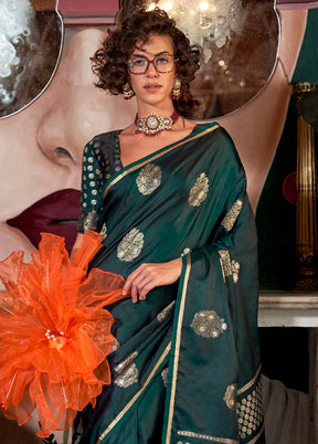 Green Spun Silk Saree With Blouse Piece