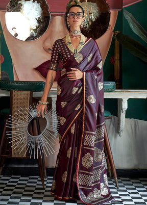 Wine Spun Silk Saree With Blouse Piece