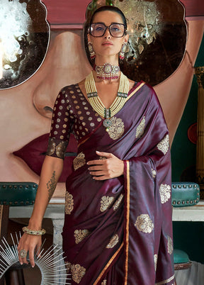 Wine Spun Silk Saree With Blouse Piece