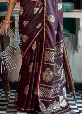 Wine Spun Silk Saree With Blouse Piece