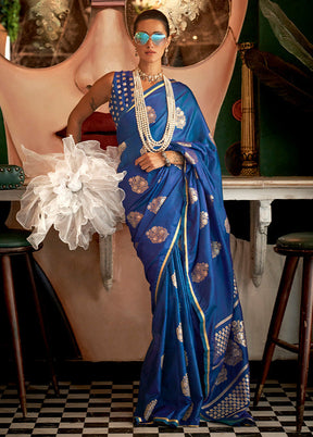 Blue Spun Silk Saree With Blouse Piece