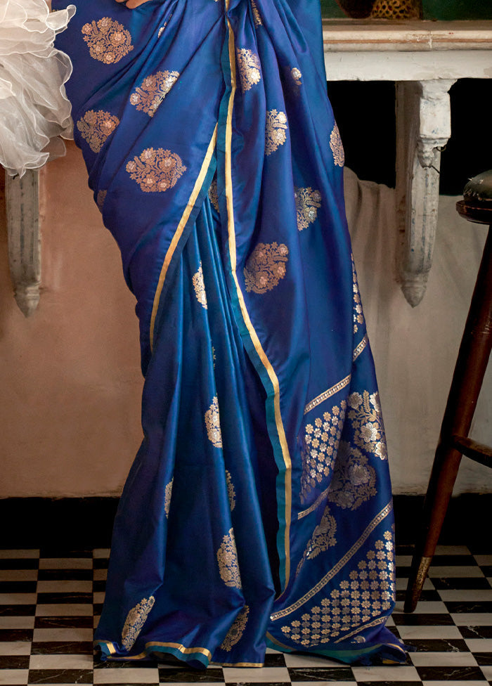 Blue Spun Silk Saree With Blouse Piece