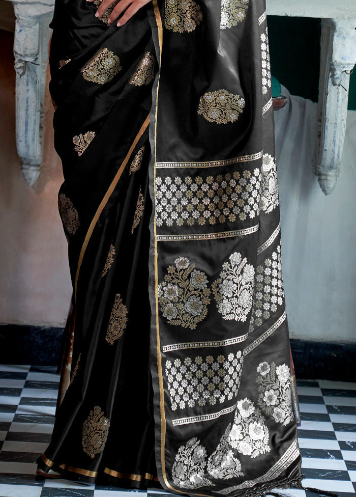 Black Spun Silk Saree With Blouse Piece