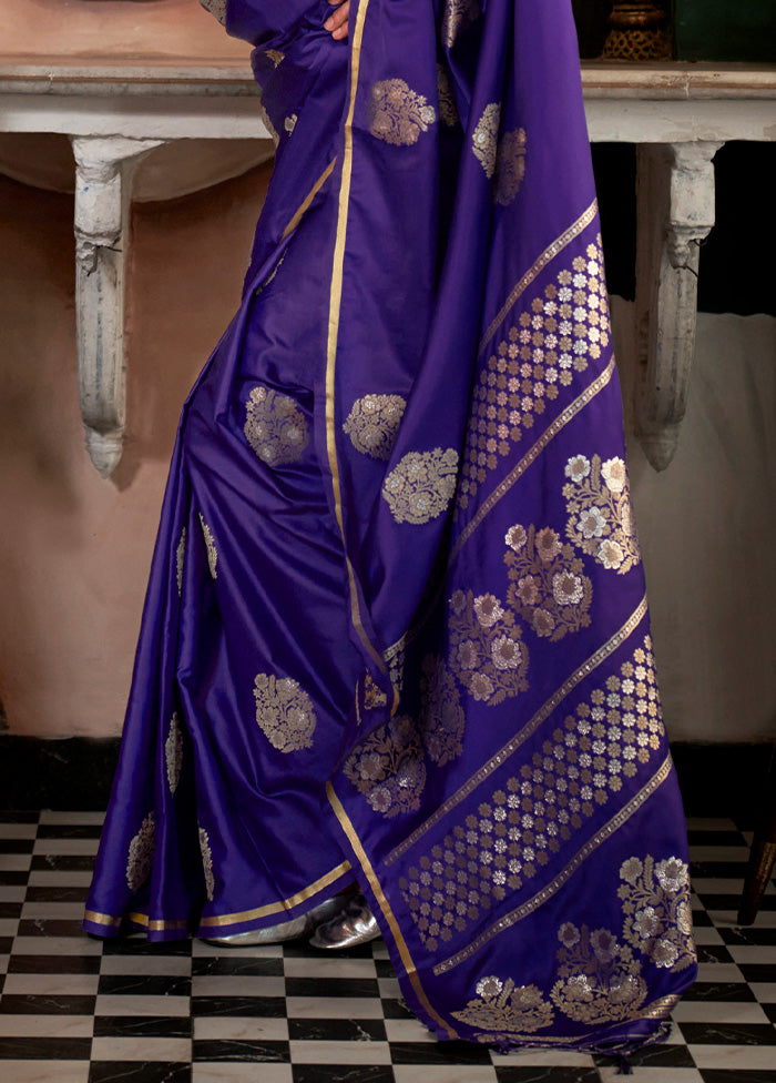 Violet Spun Silk Saree With Blouse Piece