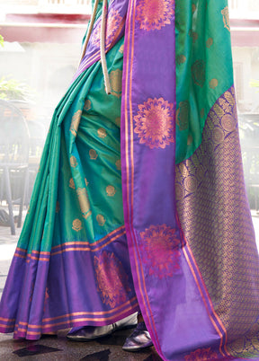 Rama Green Spun Silk Saree With Blouse Piece