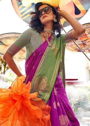 Purple Spun Silk Saree With Blouse Piece