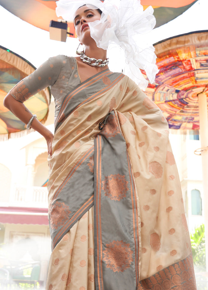 Cream Spun Silk Saree With Blouse Piece