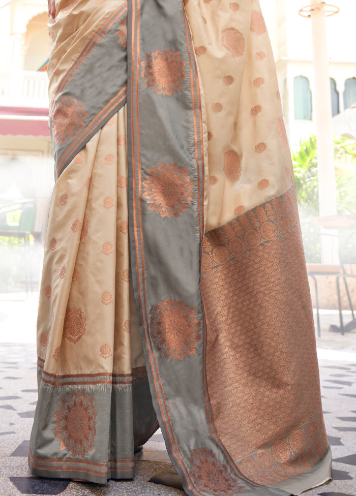 Cream Spun Silk Saree With Blouse Piece