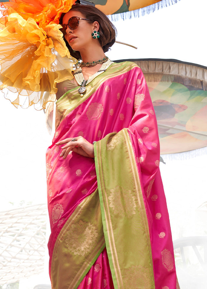 Pink Spun Silk Saree With Blouse Piece