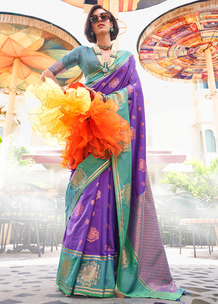 Purple Spun Silk Saree With Blouse Piece