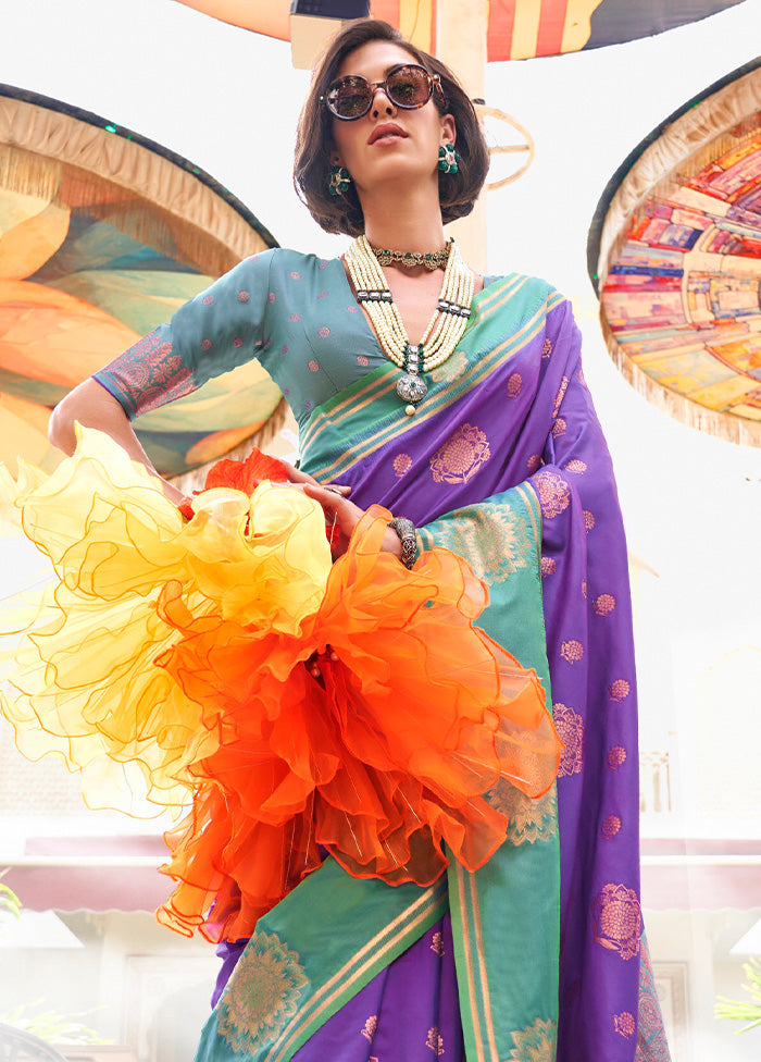 Purple Spun Silk Saree With Blouse Piece