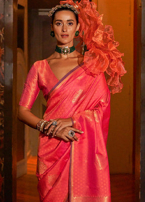 Pink Spun Silk Saree With Blouse Piece