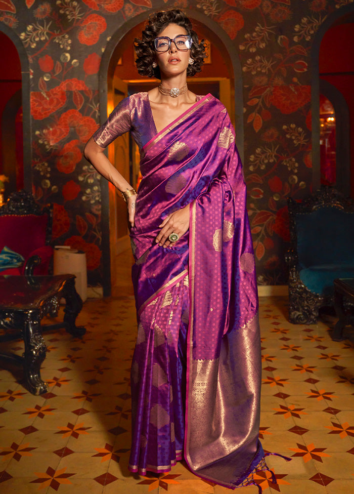 Purple Spun Silk Saree With Blouse Piece