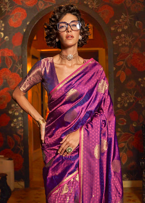 Purple Spun Silk Saree With Blouse Piece