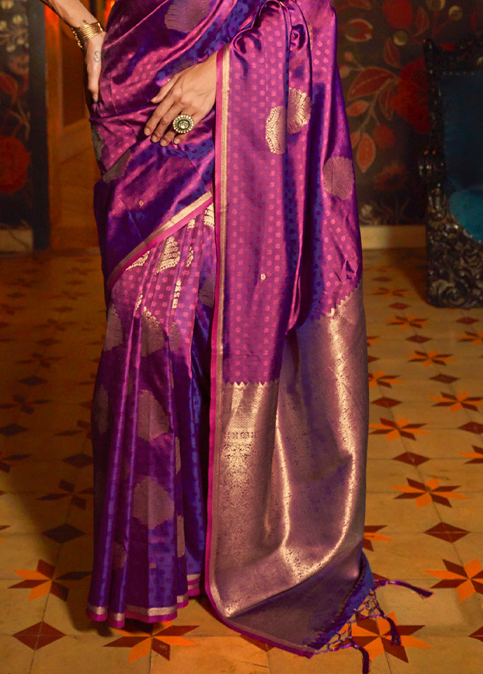 Purple Spun Silk Saree With Blouse Piece