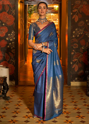 Blue Spun Silk Saree With Blouse Piece