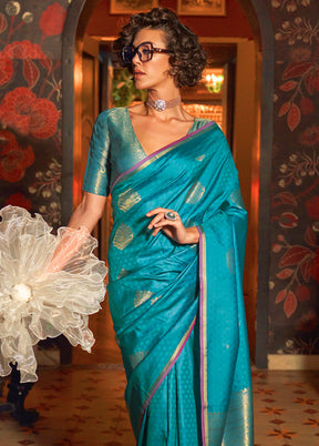 Blue Spun Silk Saree With Blouse Piece