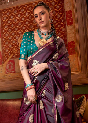 Wine Satin Silk Saree With Blouse Piece