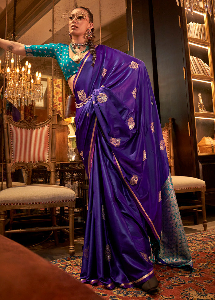 Purple Satin Silk Saree With Blouse Piece