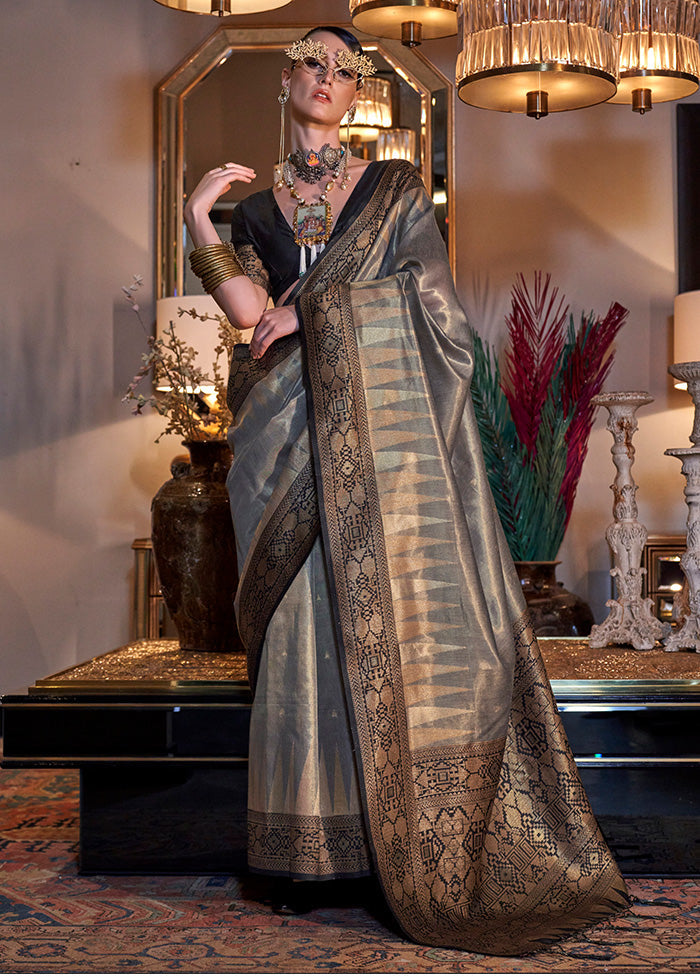 Grey Spun Silk Saree With Blouse Piece