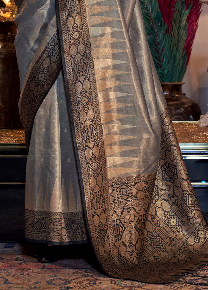 Grey Spun Silk Saree With Blouse Piece