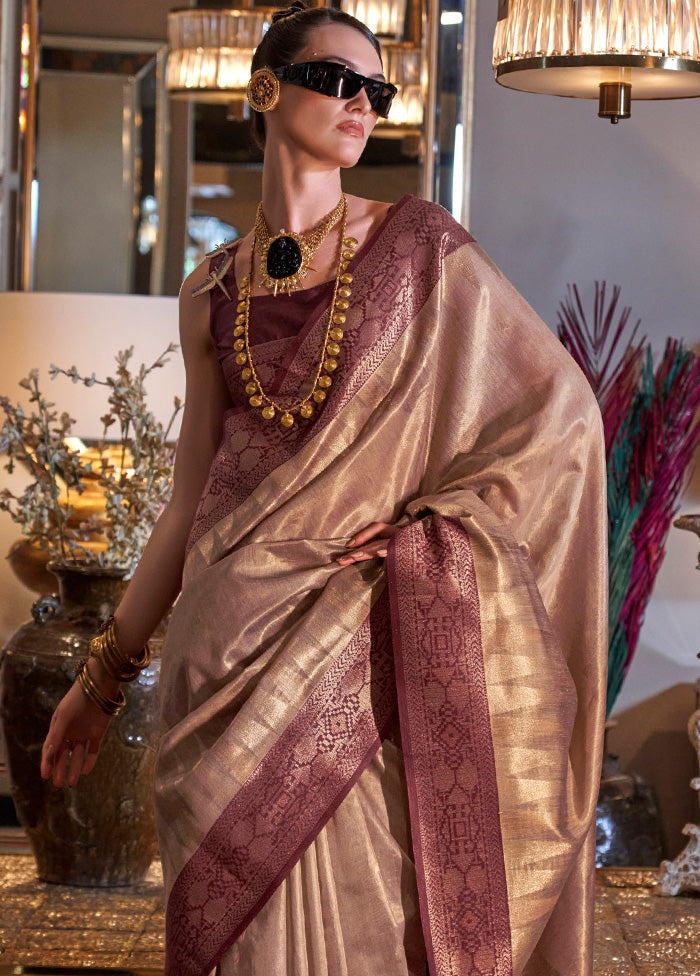 Beige Spun Silk Saree With Blouse Piece