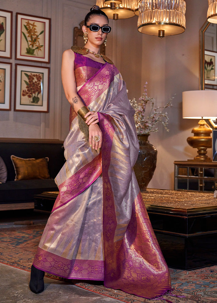 Lavender Spun Silk Saree With Blouse Piece