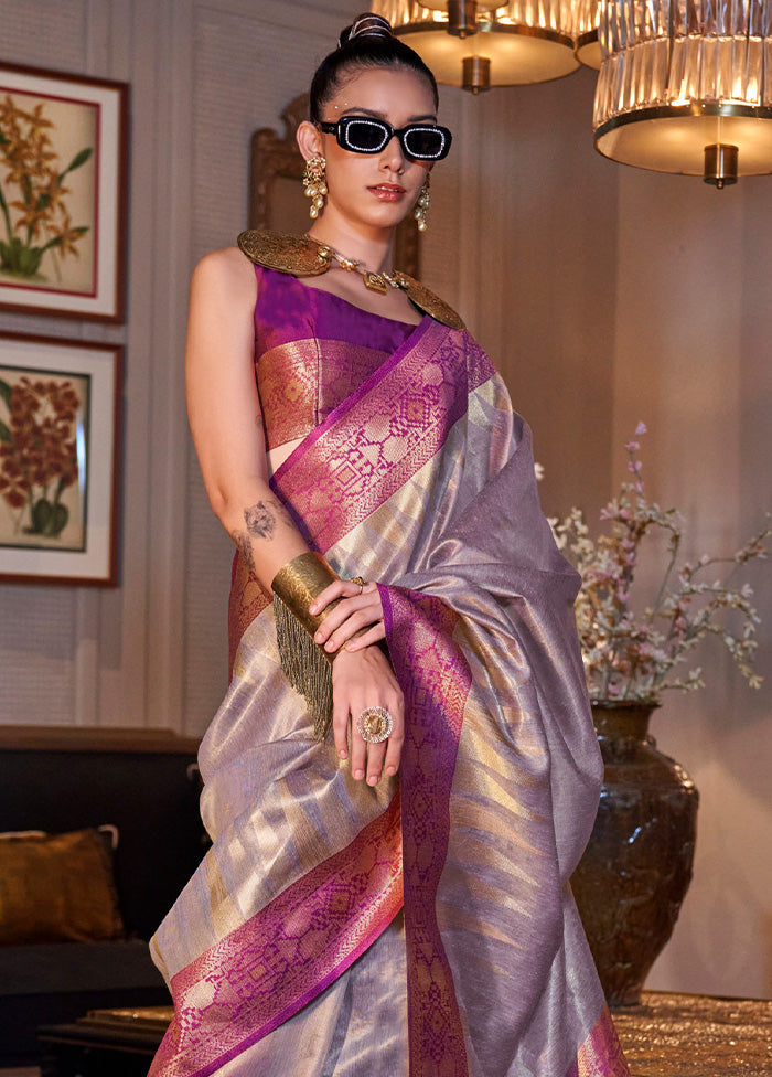 Lavender Spun Silk Saree With Blouse Piece