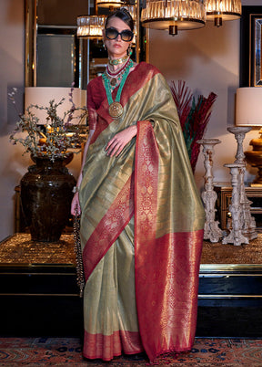 Pista Green Spun Silk Saree With Blouse Piece