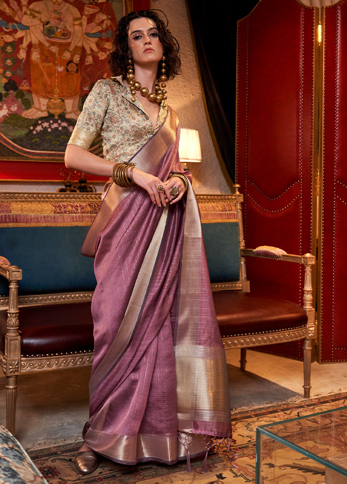 Mauve Chiffon Silk Saree With Blouse Piece