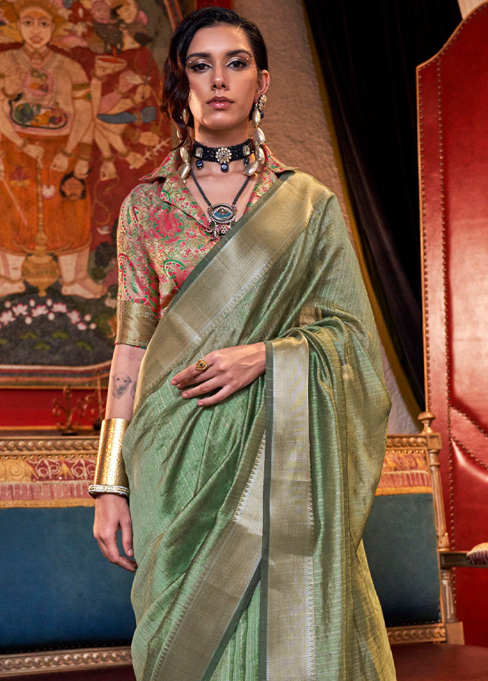 Light Green Chiffon Silk Saree With Blouse Piece