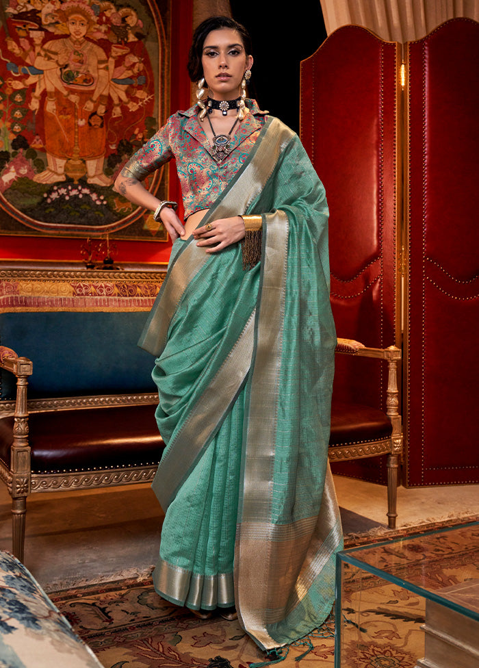 Rama Chiffon Silk Saree With Blouse Piece