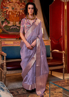 Lavender Chiffon Silk Saree With Blouse Piece