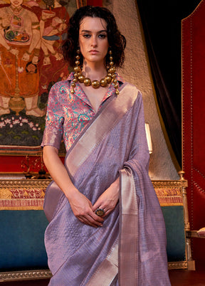 Lavender Chiffon Silk Saree With Blouse Piece