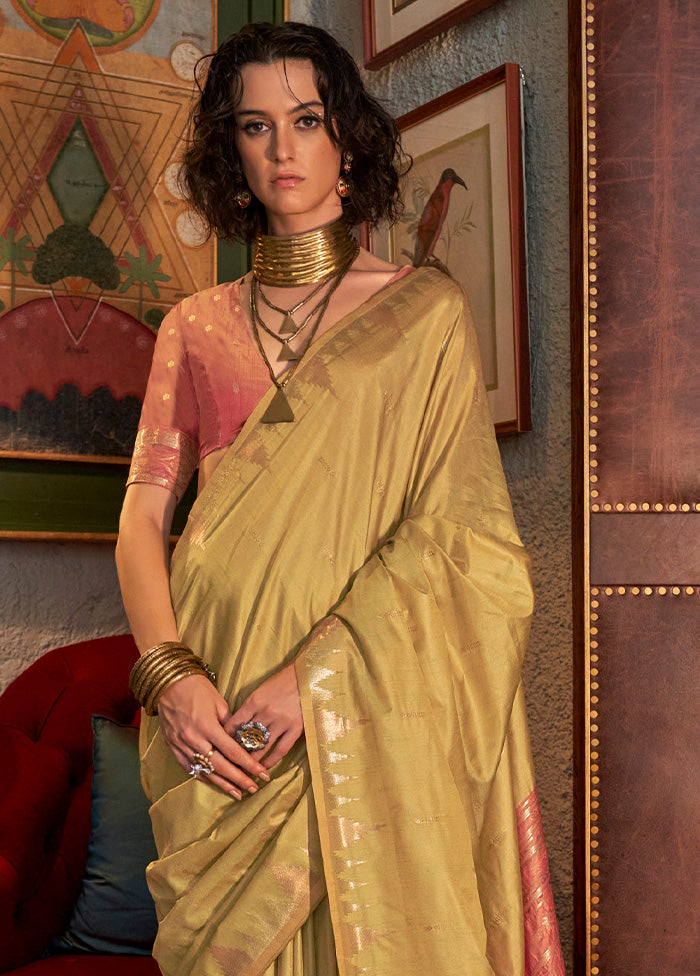 Light Yellow Tussar Silk Saree With Blouse Piece