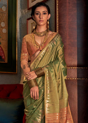 Green Tussar Silk Saree With Blouse Piece