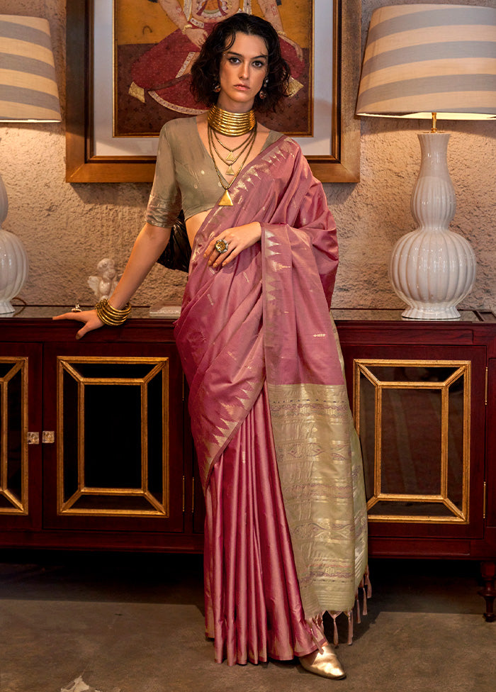 Pink Tussar Silk Saree With Blouse Piece