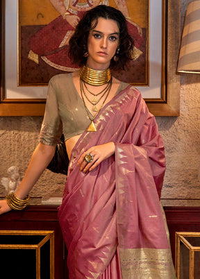 Pink Tussar Silk Saree With Blouse Piece