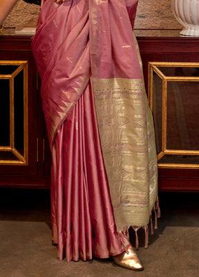 Pink Tussar Silk Saree With Blouse Piece