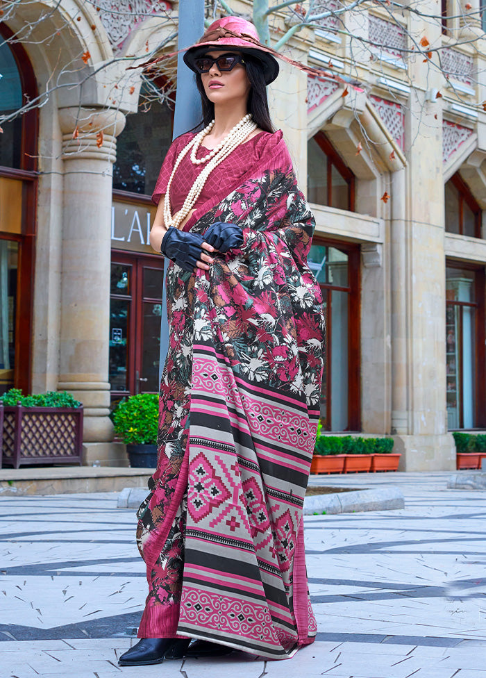 Multicolor Satin Silk Saree With Blouse Piece